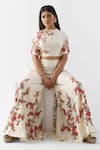 Buy_suruchi parakh_White Tussar Silk Embroidered Floral Motif Thread Palazzo And Crop Top Set_at_Aza_Fashions