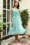 Shop_Aroop Shop India_Green Chiffon V-neck Paula Ruffle Fern Print Dress _Online_at_Aza_Fashions