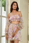 AROOP SHOP INDIA_Pink Recycled Chiffon Printed Floral Straight Felecia Skirt Set _at_Aza_Fashions