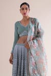 Shop_Ekaya_Blue Tissue Silk Handwoven Chikankari Lehenga Set_at_Aza_Fashions