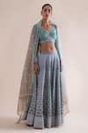 Buy_Ekaya_Blue Tissue Silk Handwoven Chikankari Lehenga Set_at_Aza_Fashions