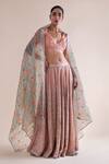 Shop_Ekaya_Pink Tissue Silk Handwoven Chikankari Lehenga Set_at_Aza_Fashions