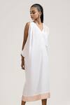 Buy_Jyoti Sachdev Iyer_White Cotton V Neck Draped Dress _at_Aza_Fashions
