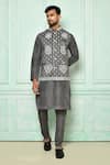 Buy_Arihant Rai Sinha_Grey Embroidery Thread And Mirror Bundi _at_Aza_Fashions