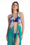 Kai Resortwear_White Georgette Print Ikat Halter Neck Fringe Cape For Women_Online_at_Aza_Fashions