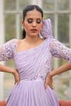 Buy_House Of Tushaom_Purple Georgette Embroidery Sequin Asymmetric Sleeve Gown _Online_at_Aza_Fashions