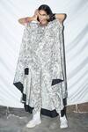 Buy_Anamika Khanna_White Silk Printed Asymmetric Cape And Pant Set_at_Aza_Fashions