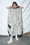 Shop_Anamika Khanna_White Silk Printed Asymmetric Cape And Pant Set_at_Aza_Fashions