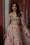 Arpita Mehta_Red Georgette Embroidered Floral V Neck Pattern Cape And Gharara Set _Online_at_Aza_Fashions