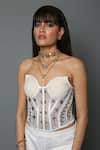House of Three_White Net Embroidered Thread Work Sweetheart Neck Sheer Corset _Online_at_Aza_Fashions