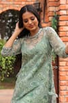 House of Tushaom_Green Organza Printed Tropical Round Kurta And Pant Set _Online_at_Aza_Fashions