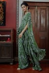 Shop_Arpita Mehta_Green Crepe Silk And Embroidery Floral & Mirror Cape Top & Pant Set _at_Aza_Fashions