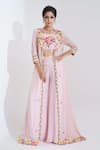 Buy_suruchi parakh_Pink Satin Silk Printed Floral Motif Crew Neck Embroidered Pant Set With Jacket_at_Aza_Fashions