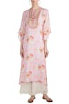 Gopi Vaid_Pink Cotton Silk Print Flower Bagh Round Neck Tunic_Online_at_Aza_Fashions