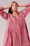 Shop_FEBo6_Pink Chanderi Placement Embroidery Floral Bloom Round Pleated Dress  _Online_at_Aza_Fashions