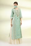 Buy_Gopi Vaid_Green Chanderi Round Embroidered Tunic And Sharara Set _at_Aza_Fashions