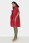 Febo6 Red Silk Embroidery Sun And Sunflower Shift Dress Online at Aza Fashions Febo6_Red Silk Embroidery Sun And Sunflower Shift Dress _Online_at_Aza_Fashions