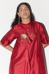 Buy Febo6 Red Silk Embroidery Sun And Sunflower Shift Dress Online at Aza Fashions Buy_Febo6_Red Silk Embroidery Sun And Sunflower Shift Dress _Online_at_Aza_Fashions