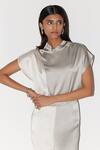 Febo6_Silk Satin Cowl Neck Audrey Color Block Top And Skirt Set _at_Aza_Fashions