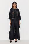 Febo6_Black Silk Embroidery Flower Vine Placement Trouser _Online_at_Aza_Fashions