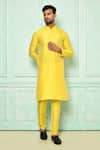 Buy_Arihant Rai Sinha_Yellow Kurta Silk And Pyjama Cotton Band Collar & Set _at_Aza_Fashions