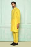 Arihant Rai Sinha_Yellow Kurta Silk And Pyjama Cotton Band Collar & Set _Online_at_Aza_Fashions