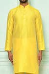 Shop_Arihant Rai Sinha_Yellow Kurta Silk And Pyjama Cotton Band Collar & Set _Online_at_Aza_Fashions