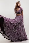 Kalighata_Purple Organza, Net Cut Work, Sequins Floral Embellished Bridal Lehenga Set _Online_at_Aza_Fashions