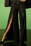 Sameer Madan_Black Crepe Metallic Thread The Rue High Slit Pant _Online_at_Aza_Fashions