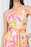 Buy_Mandira Wirk Resort_Yellow Polyester, Organza Embroidery Crew Neck Dahlia Bouquet Print Dress  _Online_at_Aza_Fashions