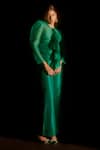 Shop_FEBo6_Green Silk Organza Plain Round Neck Front Ruched Top  _Online_at_Aza_Fashions