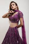 Buy_Kalighata_Purple Organza, Net Cut Work, Sequins Floral Embellished Bridal Lehenga Set _Online_at_Aza_Fashions