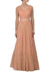 Astha Narang_Pink Net Embellished Sequin V Neck Lehenga Set For Women_Online_at_Aza_Fashions