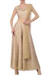 Buy_Astha Narang_Beige Top And Palazzo Silk Embellished Sequin Work Round Neck Set _at_Aza_Fashions