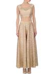Astha Narang_Beige Top And Palazzo Silk Embellished Sequin Work Round Neck Set _Online_at_Aza_Fashions