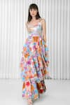 Buy_Mandira Wirk_Multi Color Organza, Polyester Sequins Round Neck Layered Hibiscus Print Dress _Online_at_Aza_Fashions