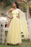 Buy_House of Tushaom_Yellow Georgette Embroidery Cutdana Asymmetric One Shoulder Draped Gown _Online_at_Aza_Fashions