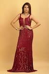 Buy Ambrosia Red V Neck Embroidered Gown at Aza Fashions Buy_Ambrosia_Red V Neck Embroidered Gown _at_Aza_Fashions