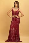 Ambrosia Red V Neck Embroidered Gown Online at Aza Fashions Ambrosia_Red V Neck Embroidered Gown _Online_at_Aza_Fashions