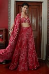 Buy_Arpita Mehta_Red Georgette Print Floral Sweetheart Flower Embroidered Blouse And Sharara Set _Online_at_Aza_Fashions