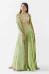 Buy_suruchi parakh_Green Crepe Printed Print Floral Motif Embroidery Pant Set With Ruffle Jacket_at_Aza_Fashions