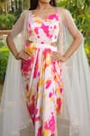 Disha Kahai_Pink Dress  Cotton Satin Embroidered Tie-dye Sweetheart Neck Pattern With Cape _Online_at_Aza_Fashions