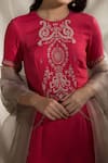 Shop_Neha & Tarun_Pink Bemberg Linen Stripes Embroidered Floral Kurta With Sharara Pants And Dupatta _Online_at_Aza_Fashions