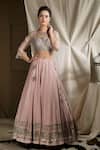 Buy_Neha & Tarun_Grey Silk Embroidered Floral Round Blouse With Lehenga And Dupatta_at_Aza_Fashions