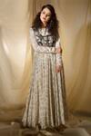 Buy_Neha & Tarun_Off White Reyon Moss Embroidered Printed Anarkali With Churidar And Short Jacket _at_Aza_Fashions