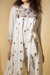 Buy_Neha & Tarun_Off White Reyon Moss Embroidered Floral Round Side Knot Kurta With Pencil Pants_Online_at_Aza_Fashions