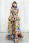 Buy_Mandira Wirk_Multi Color Poly Organza Printed Hawaii Tie-up Gown _Online_at_Aza_Fashions