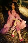 Buy_Lavanya Ahuja_Pink Velvet, Viscose, Organza Round Kurta Set 