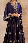 JAYANTI REDDY_Purple Silk Embroidery Zardozi V Neck Cape And Lehenga Set  _Online_at_Aza_Fashions