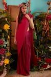 Buy_Tasuvure Indes_Pink Rich Pleated Fabric Halter Pre-draped Saree With Blouse  _at_Aza_Fashions